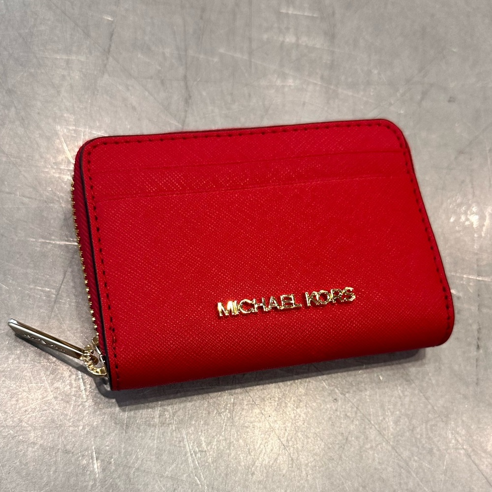 Michael Kors Red Wallet with Gold Zipper